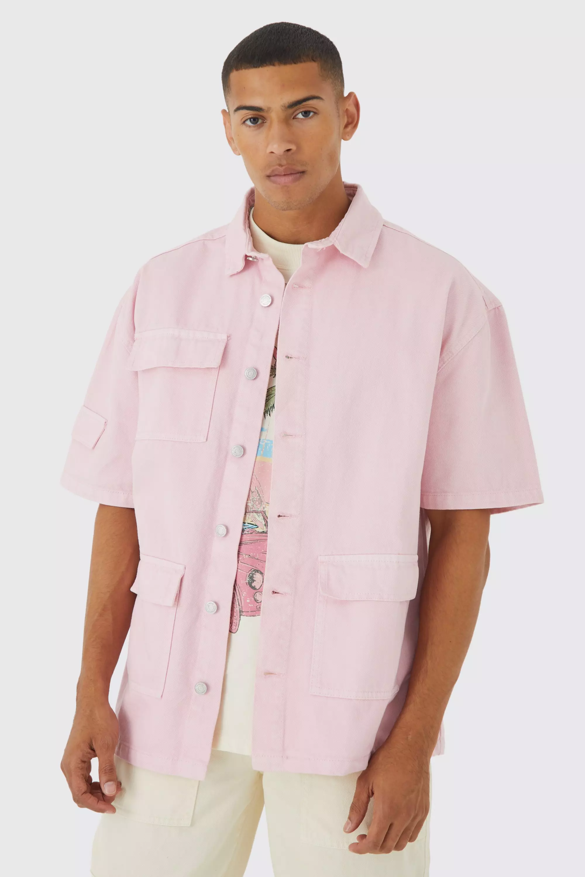 Pink denim outlet shirt mens